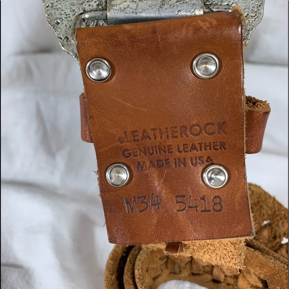 Vintage LEATHEROCKS USA jeweled turquoise woven leather belt 34 medium main image 8
